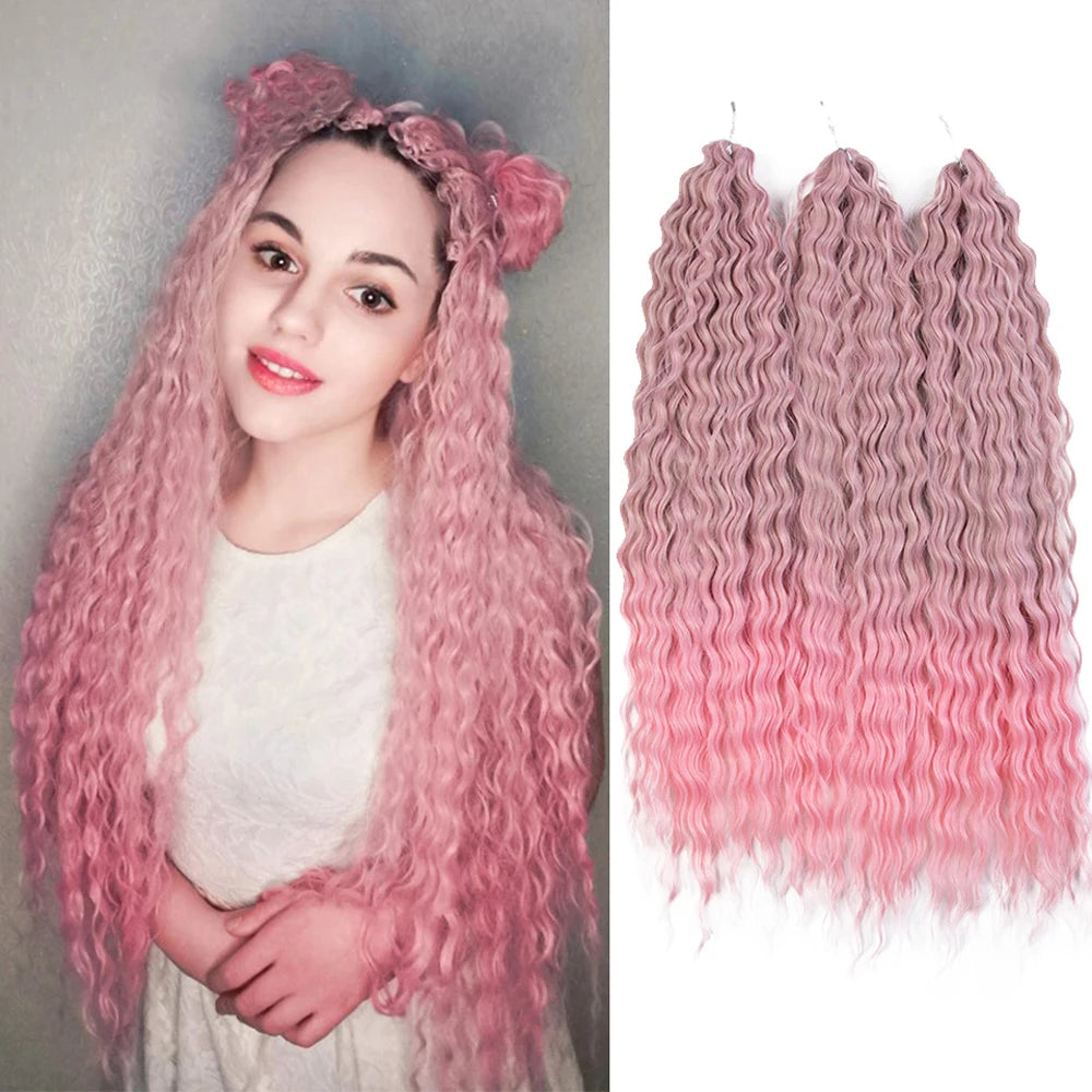 Ariel Curl Hair Water Wave Twist Crochet Hair Synthetic Braid Hair Ombre Blonde Pink 24 Inch Deep Wave Braiding Hair Extension