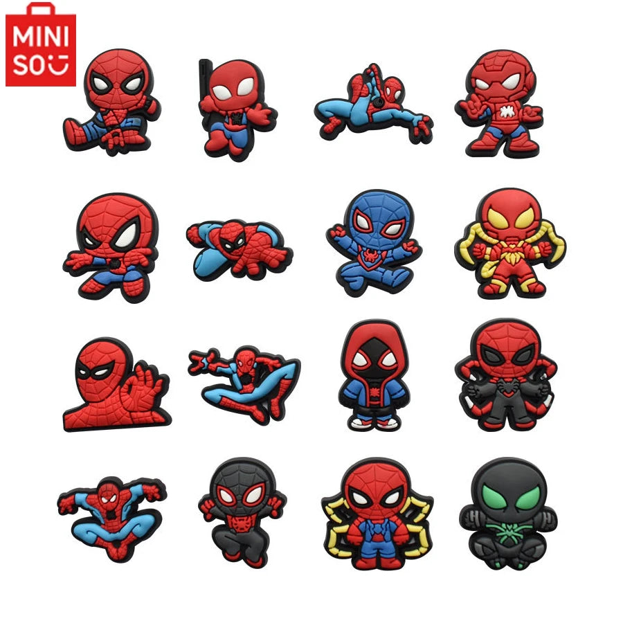 MINISO 16pcs OK Spiderman Shoe Charms for Clogs Bubble Slides Sandals PVC Shoe Decorations Accessories for Christmas Gift