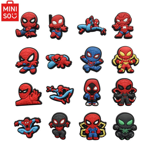 MINISO 16pcs OK Spiderman Shoe Charms for Clogs Bubble Slides Sandals PVC Shoe Decorations Accessories for Christmas Gift