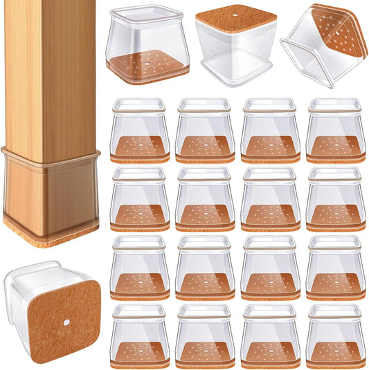 24Pcs Chair Leg Floor Protectors for Hardwood Floors, Silicone Chair Caps Covers Furniture Pads Sliders W/ Wrapped Felt Bottom
