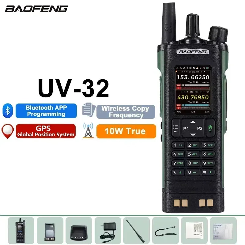 Baofeng UV 32 Walkie Talkie 10W GPS Bluetooth Programming Wireless Copy Frequency Multi Band USB-C FM AM Ham Radio Updated UV25M