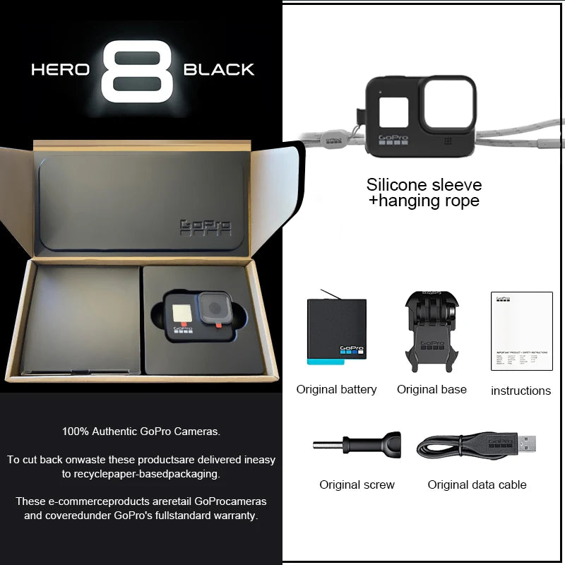 GoPro hero 8 Black stable 4K video 12MP photo portable 1080p live broadcast Motorcycle and Skiing Sports go pro Camera