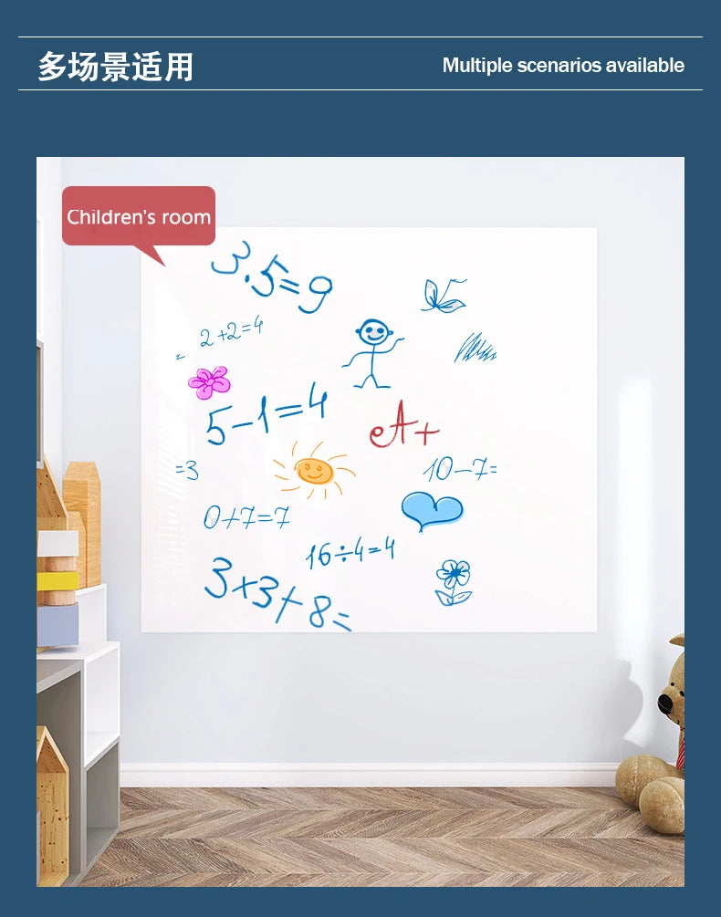 Premium Whiteboard Wall Sticker Static Cling, No Adhesive No Damage To Wall, Easy To Clean and Reuse for Home, School and Office