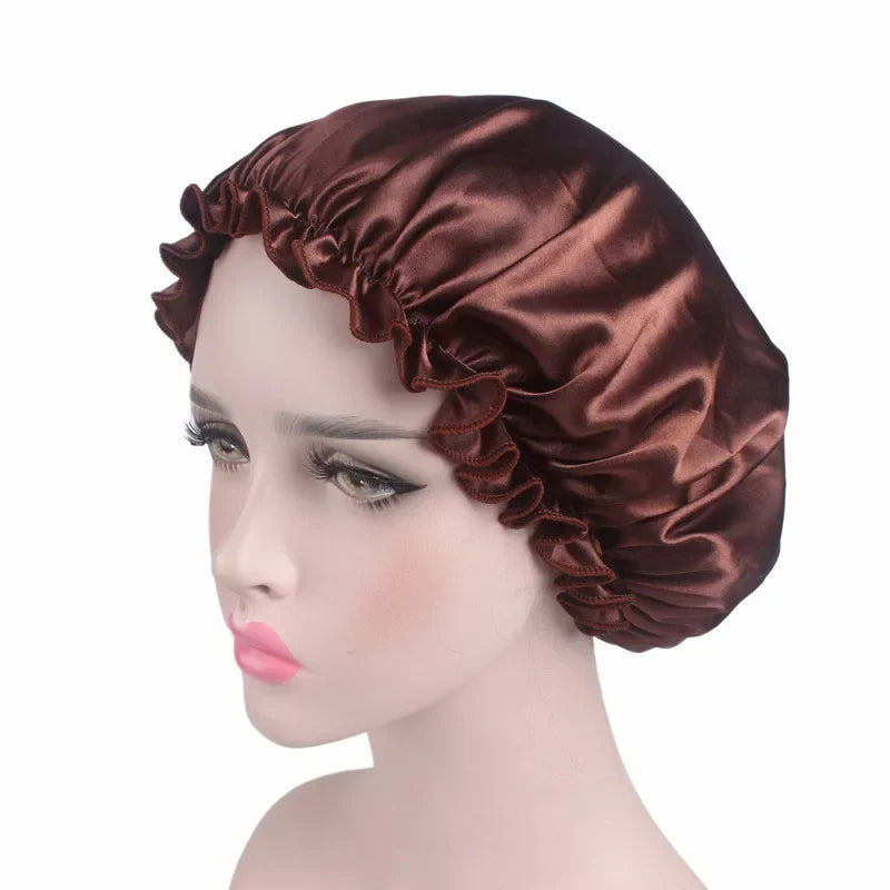 Satin Hair Cap Bonnet Night Sleep Cap Women Shower Cap Femme Silk Long Hair Cap Hat For Bath Unisex  hair bonnets