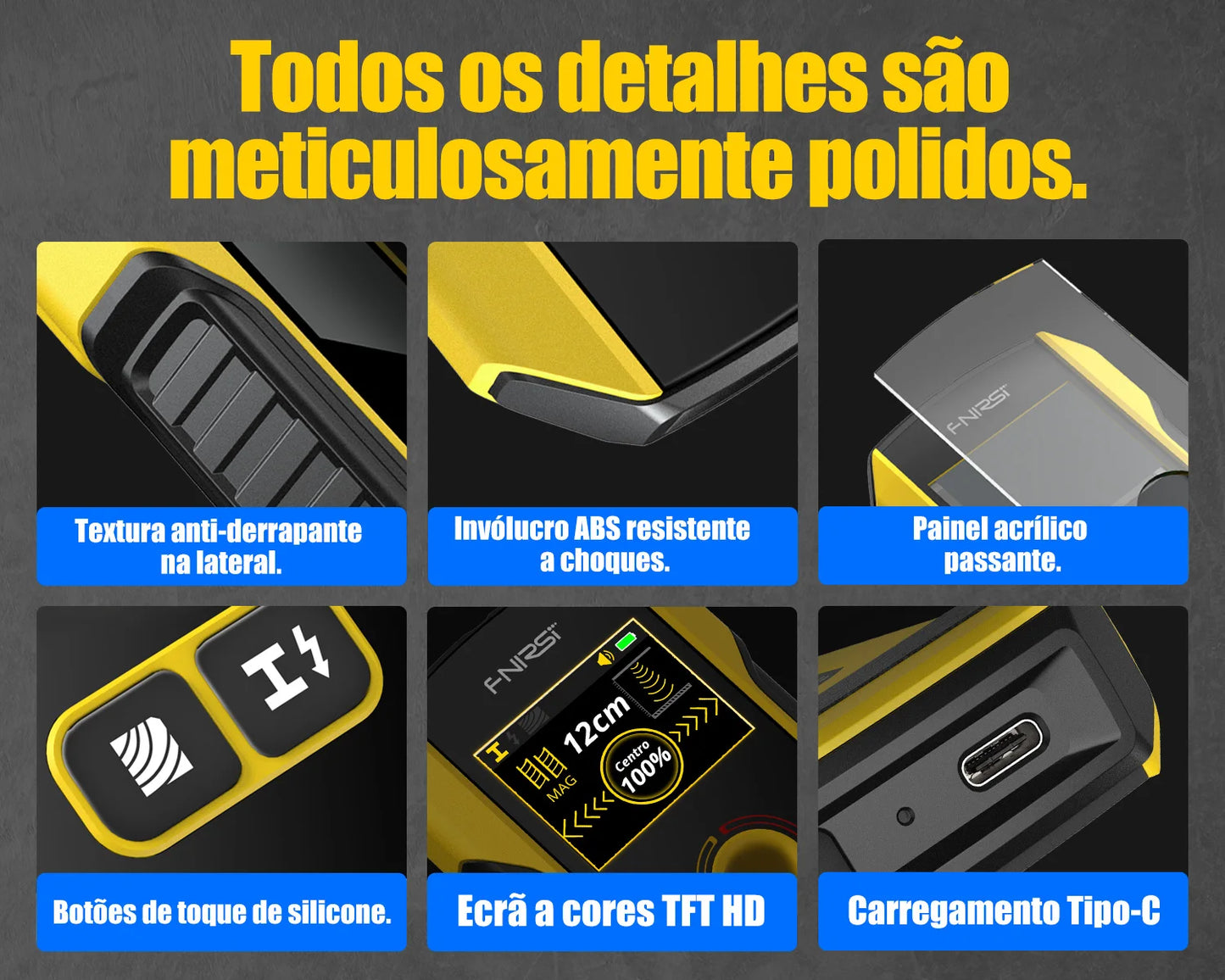 FNIRSI WD-02 Versão em português Detetor de parede Localizador de vigas Cabos CA com carga Vigas de metal Vigas de madeira