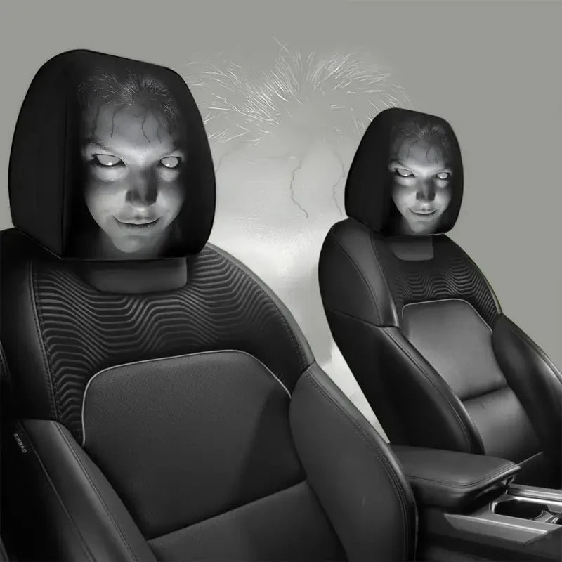 2Pcs Halloween Horror Face Printing Car Headrest Covers Universal Elastic Car Seat Headrest Cover Dustproof Protective Sleeve