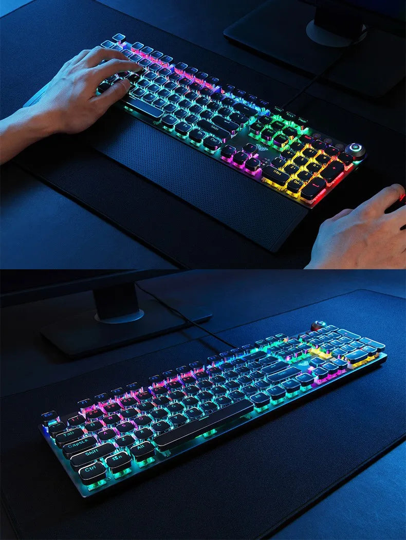F2088 Mechanical Gaming Keyboard Anti-ghosting 104 Plating Blue Switch Wired Mixed Backlit Keyborad for Game Laptop PC