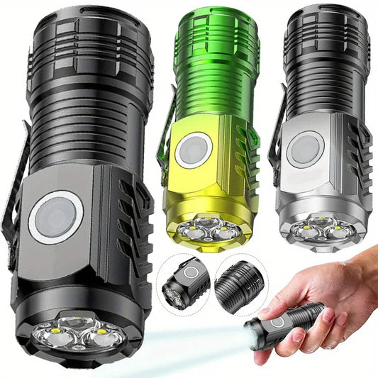 Powerful 3 Led Flashlight Mini Torch with Pocket Clip USB Rechargeable 5 Modes Flashlight Tail Magnet for Outdoor Camping Hiking