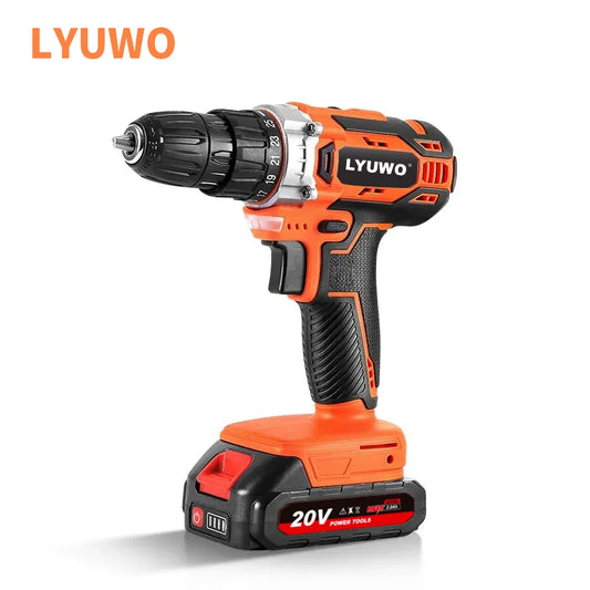 20V Cordless Drill 40N.m 25 Plus 1 LYUWO Electric Screwdriver Keyless Chuck Two Gear Speed Wireless Power Driver Battery Tools