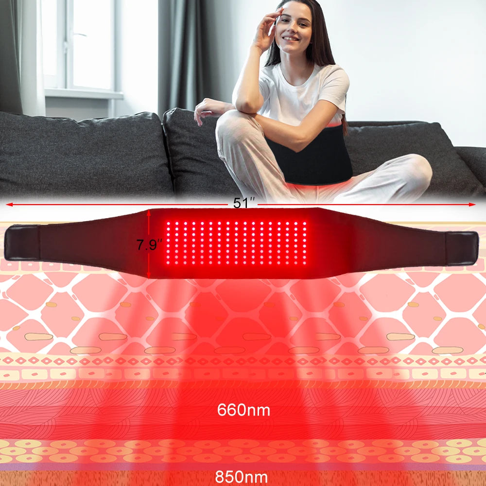 Red Light Therapy Pad, 660nm&850nm Infrared Red Light Therapy Belt with Vibration & Pulse for Shoulder Waist Muscle Pain Relief