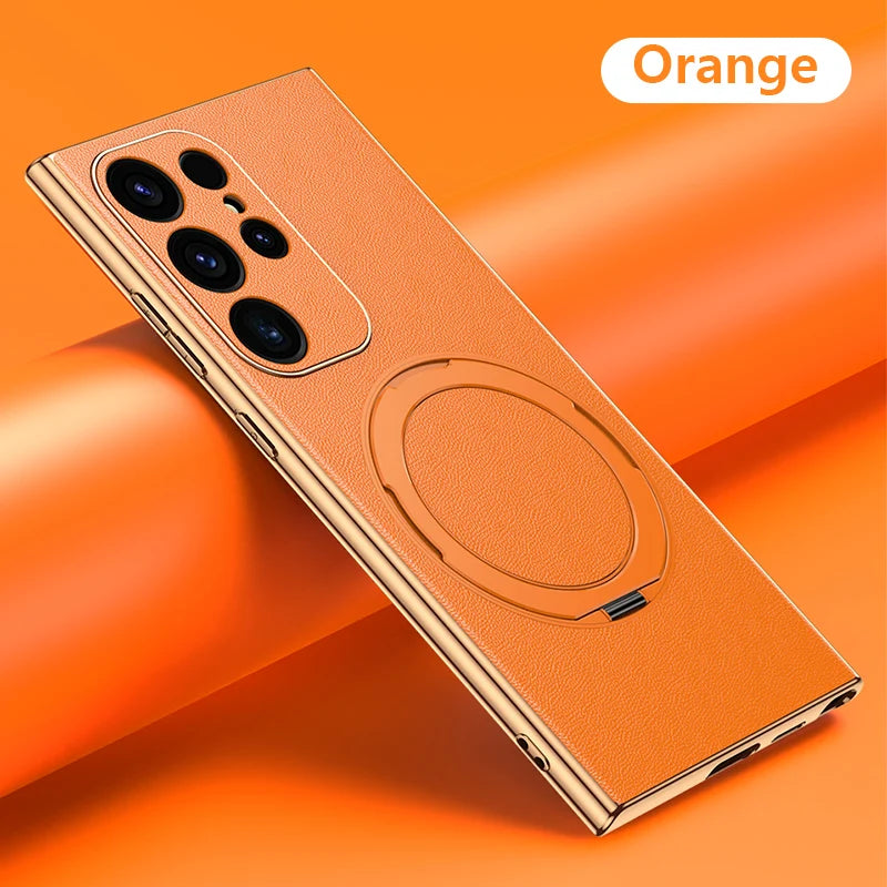 LANGSIDI Leather Magnetic Metal Ring holder Case For Samsung Galaxy S24 Ultra s23 S24 + plus shockproof Slim Protection