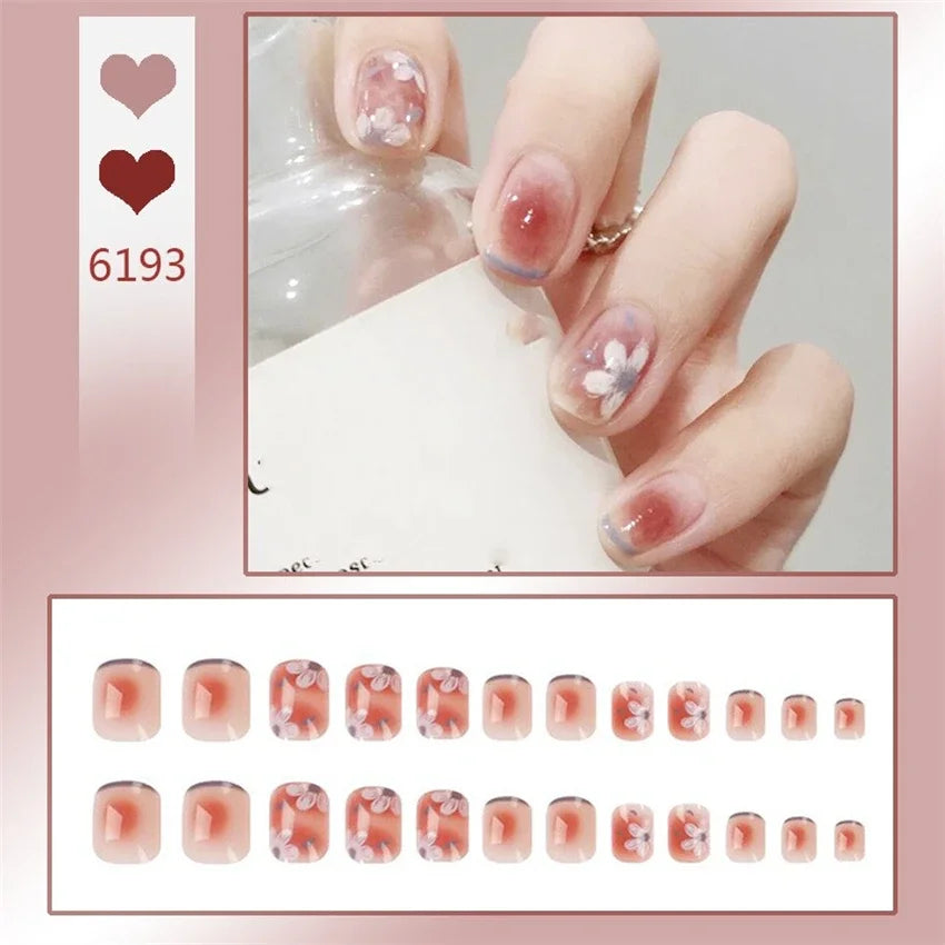 24Pcs/Set Yellow Lemon French Handmade Fake Nails Full Coverage Design Stick Wearing False Nails Artificial Press on Nail Tips