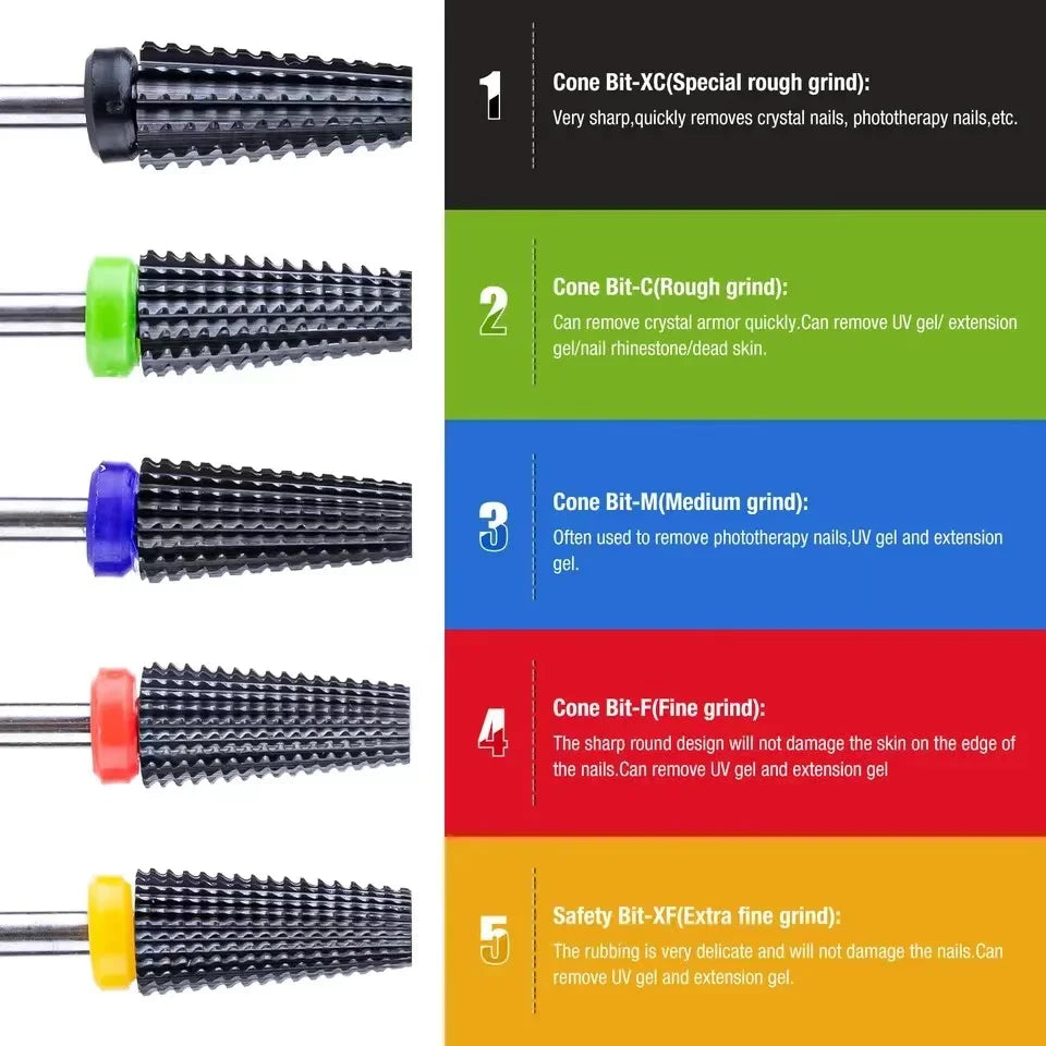 Black 5 in 1 Ceramic Nail Drill Bit For Electric Drill Machine 3/32" Shank Milling Cutter Fast Remove Acrylic Or Hard Gel