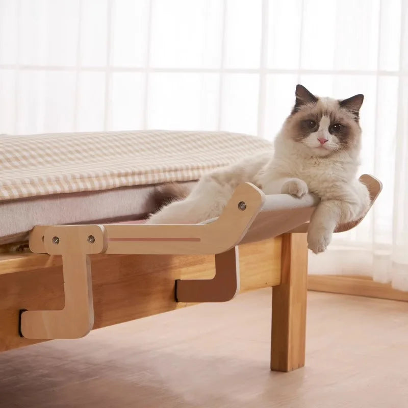 Hanging Pet Cat Bed Hammock Sofa House Furniture Kitten Indoor Washable Removable Seat Wooden Sleeping Bed Perch Shelves