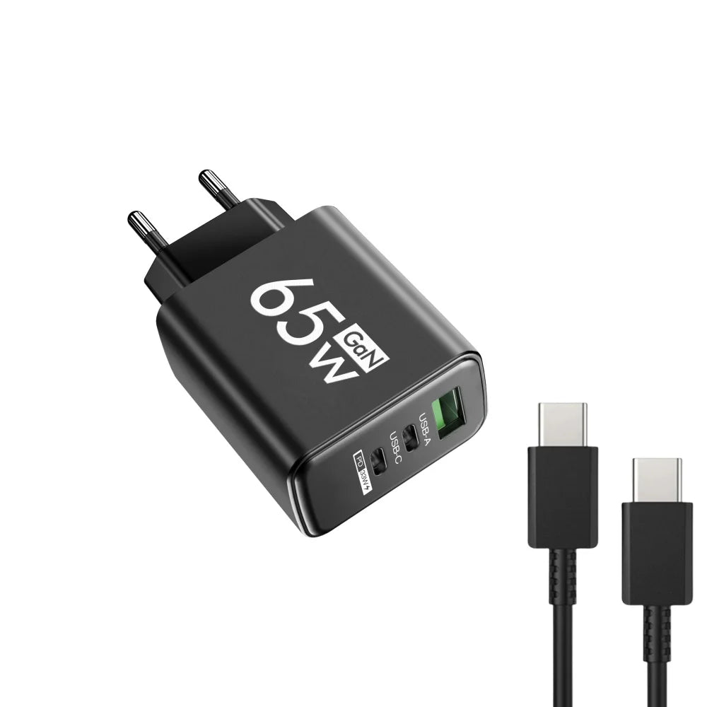 GaN 65W USB Charger Fast Charging Type C Mobile Phone Adapter For iPhone 16 15 14 Samsung Huawei Quick Charge 3.0 Wall Charger