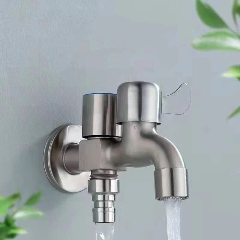 Stainless Steel Faucet Double Outlet Dual Control Water Tap One in Two Out Faucet 1/2" Bidet Faucets Bathroom Accessories