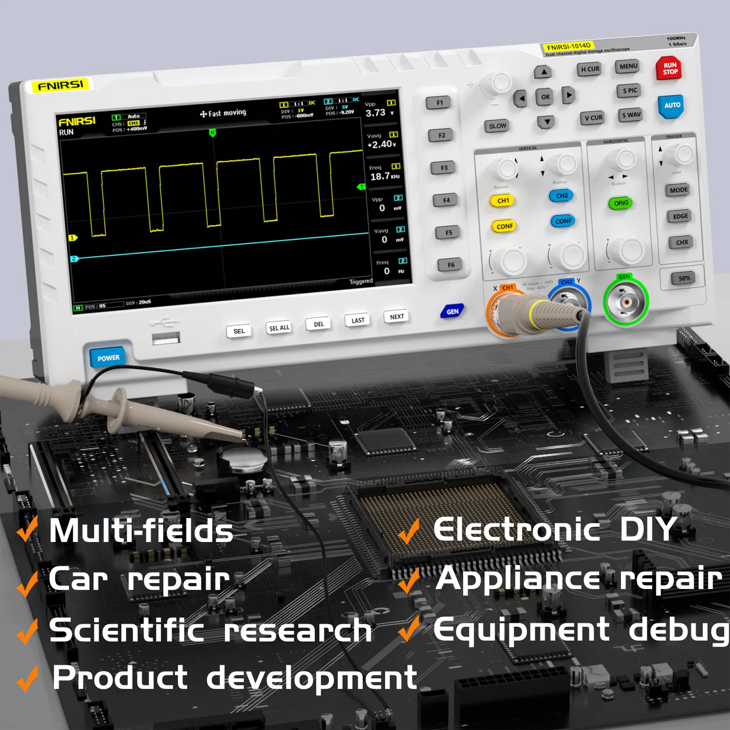 FNIRSI-1014D Dual Channel Desktop Digital Oscilloscope 100MHz* 2 Analog Bandwidth 1GSa/s Sampling Rate 10Mhz  Signal Generator