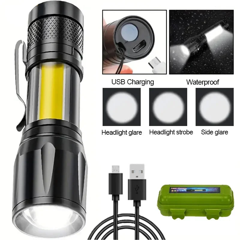 LED Flashlight Portable Torch Outdoor Rechargeable USB Zoomable Lantern High Power Flash Light Camping Waterproof Long Range