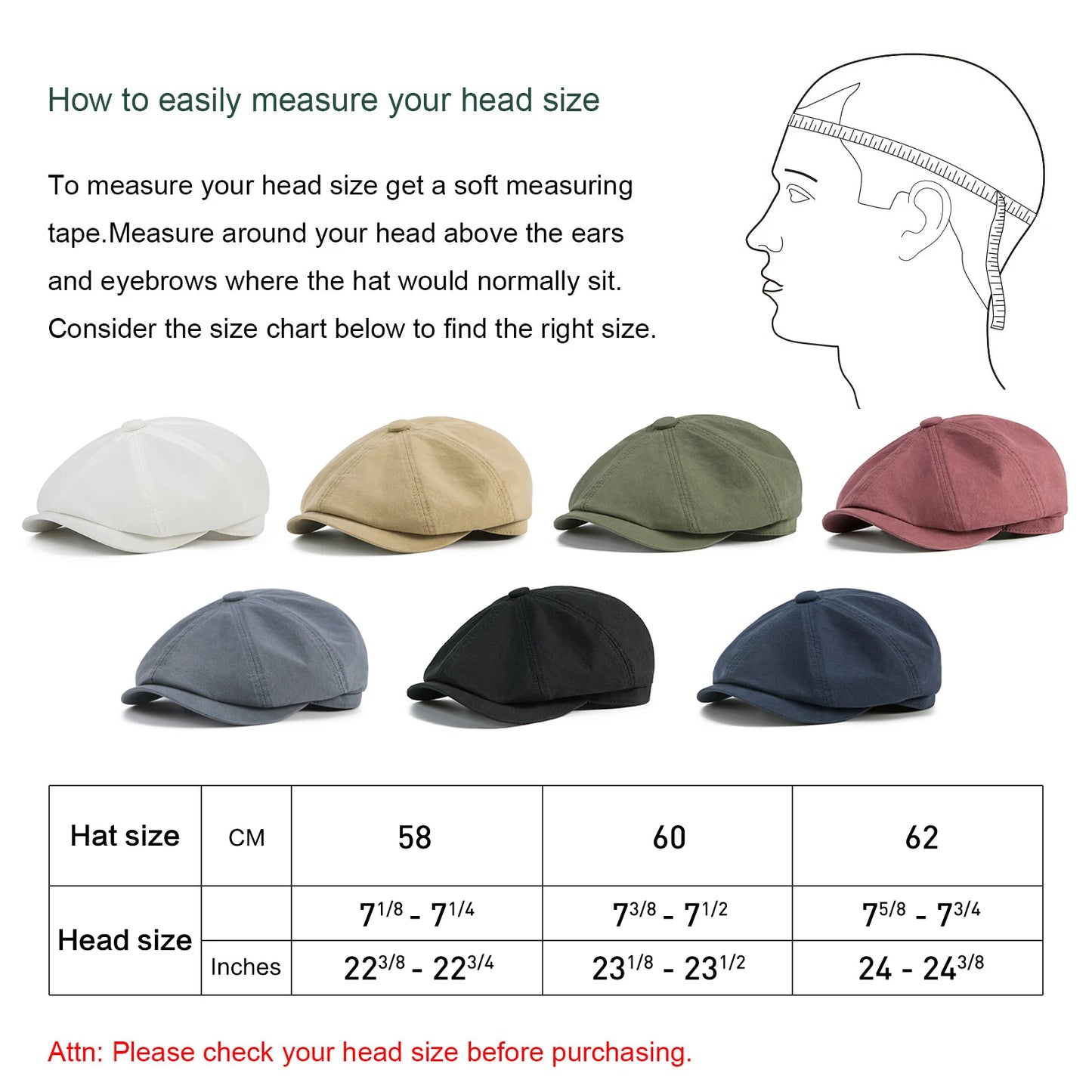 BOTVELA Men's Newsboy Gatsby Hat 100% Cotton Vintage Flat Ivy Driving Cabbie Cap