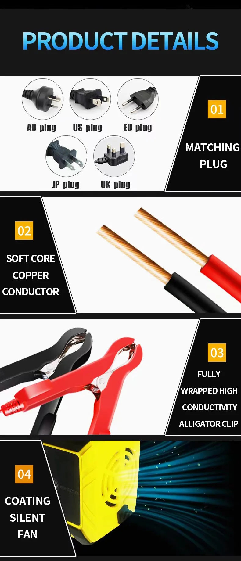 Car Battery Charger Intelligent Pulse Repair LCD Display 12V Car Battery Motorcycle Battery Charging Battery Repair Charger