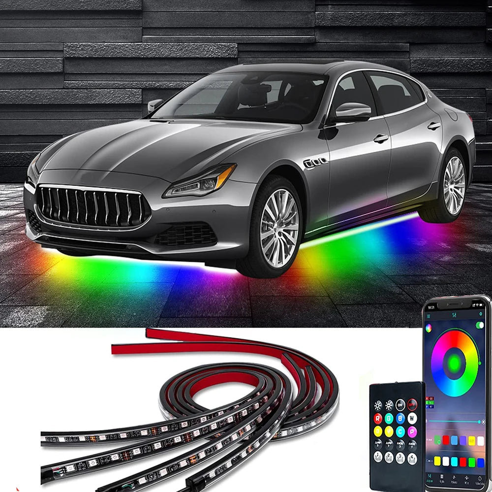 Neon LED RGB Car Underglow Bottom Light Remote/APP Control Flexible Waterproof LED Strip Car Underbody Light Decorative Lamp