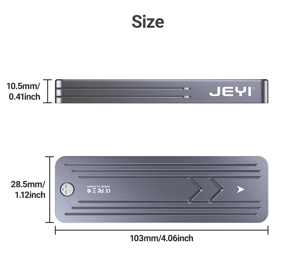 JEYI M.2 NVMe NGFF SSD Enclosure, Full Aluminum USB 3.2 Gen 2 10Gbps PCIe Or SATA 6Gbps M-Key B- Key M.2 Case Support Trim UASP