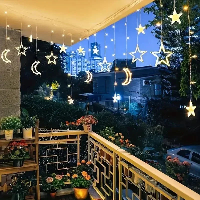 LED Fairy String Curtain Window Lights Twinkle Star Moon Lamp USB Home Wedding Festival Birthday Party Decor Romantic Decoration