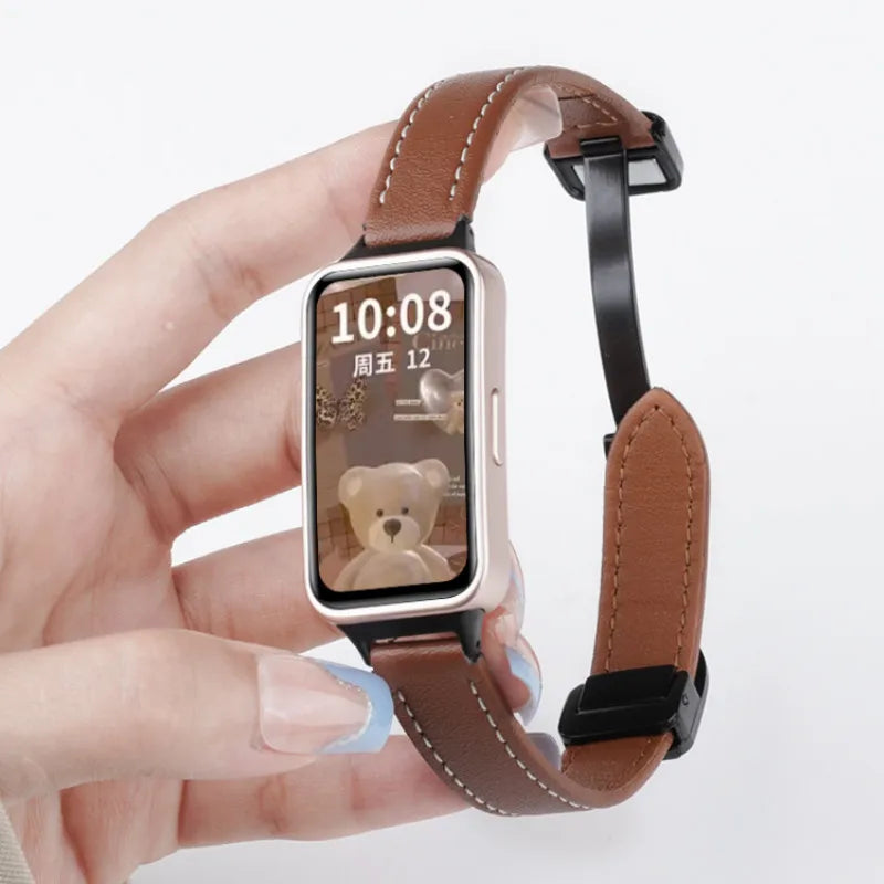 Magnetic Leather Strap for Huawei Band 10 9 8 NFC Soft Sport Replacement Breathable Correa Band10 Bracelet Wristband Accessories