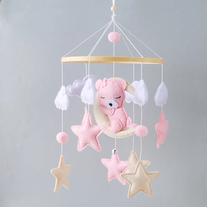 Crib Mobile Rattle Baby Wooden Bed Bell Baby Rattles Soft Felt Cartoon Bear Toys Crib Mobile Bed Bell Wood Toy Bracket Kid Gifts