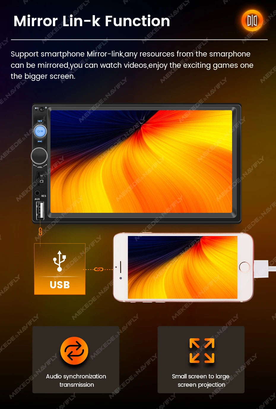 7 Inch HD Touch Screen Intelligent System Car Multimedia MP5 Player For Universal Support Back-up Camera SWC Mirror Link AUX-In