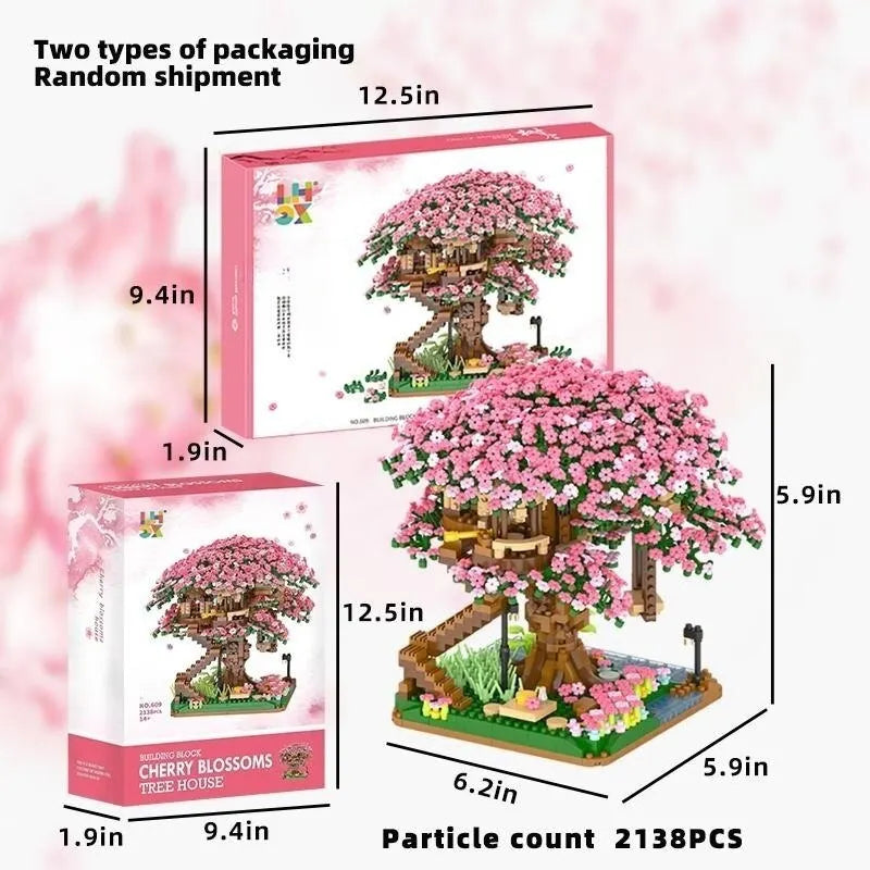 2008PCS Mini Sakura Tree House Building Blocks Cherry Blossom Plant City Street View Bricks DIY Model Ornament Toy Children Gift