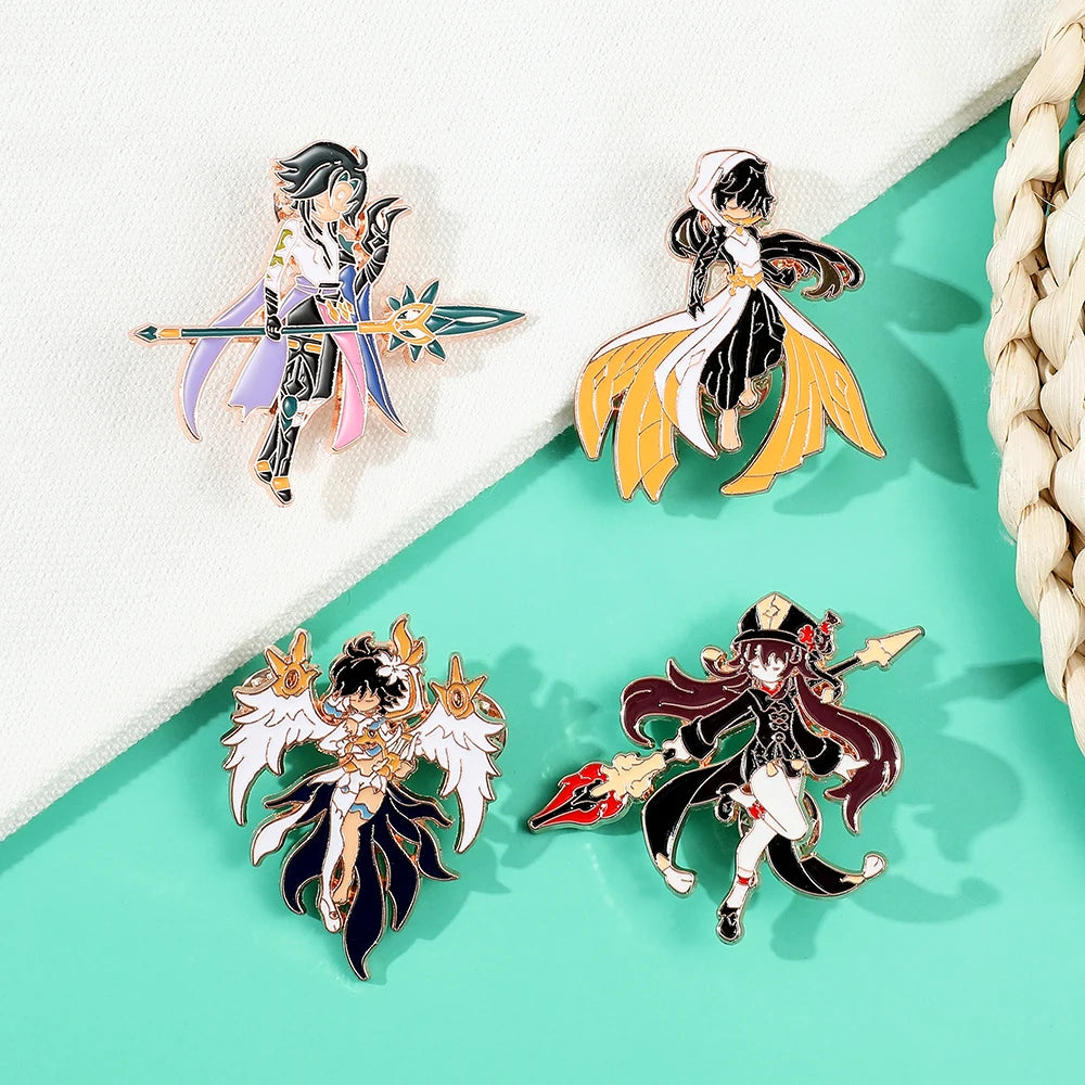 4 Pcs Genshin Impact Series Brooch Creative Walnut Mandrilla Enamel Pin Metal Paint Badge Backpack Clothing Accessories Wallet