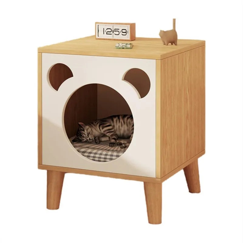 Multifunctional Storage Cabinet for Cats Beds Solid Wood Cat Litter Bedside Table Simple Small Bedside Table Bed Accessories