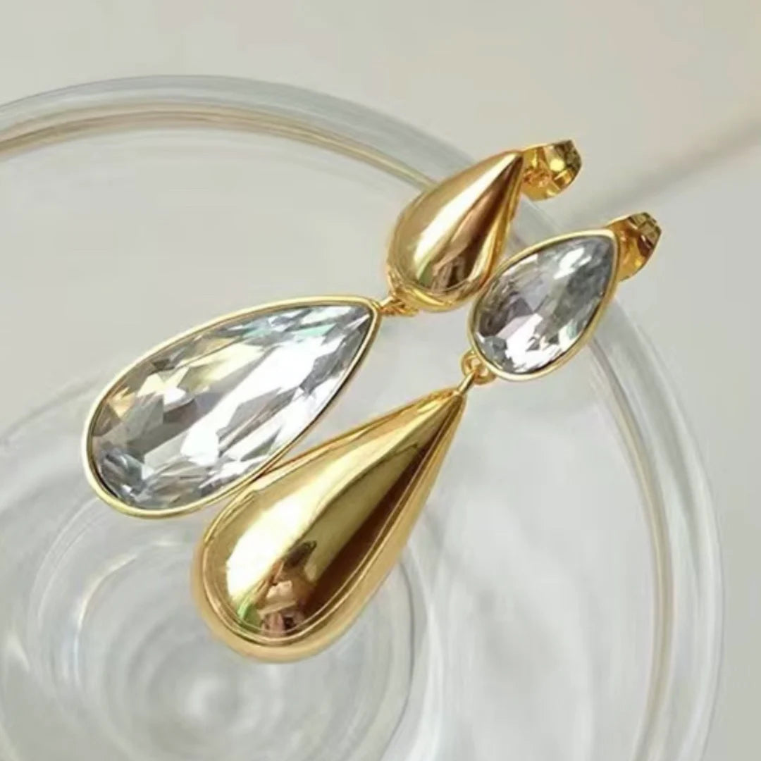Water Drop Earrings Heavy Metal Water Drop Pendant Asymmetric Earrings Shiny Zircon Sexy Women's Golden Jewelry Christmas Gift