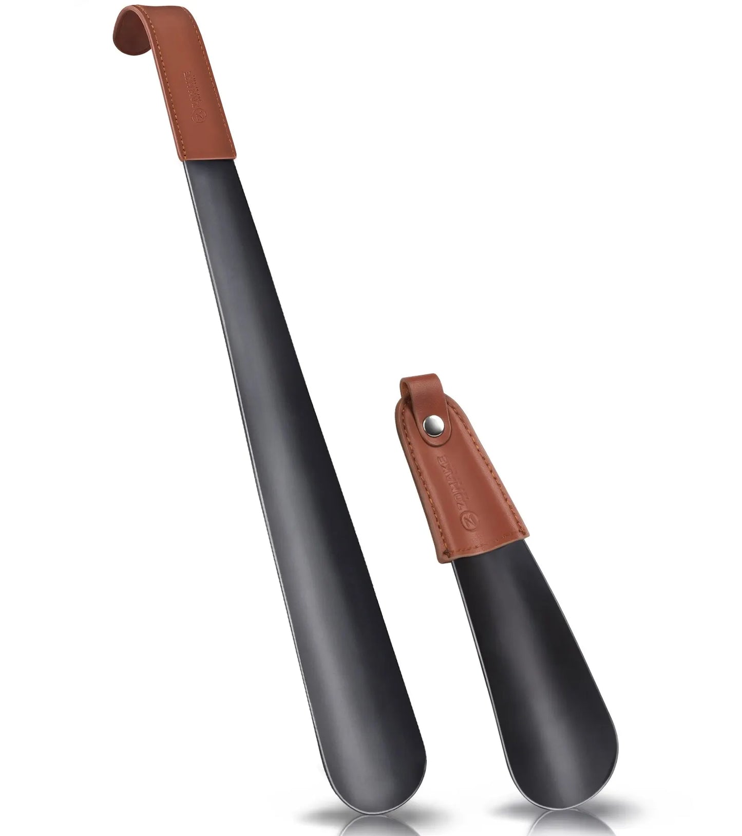 Metal Shoe Horn Lifter Long Handled Shoe Horn with Leather Strap Stainless Steel Shoehorn Spoon Shape Long Shoe Horn for Boots