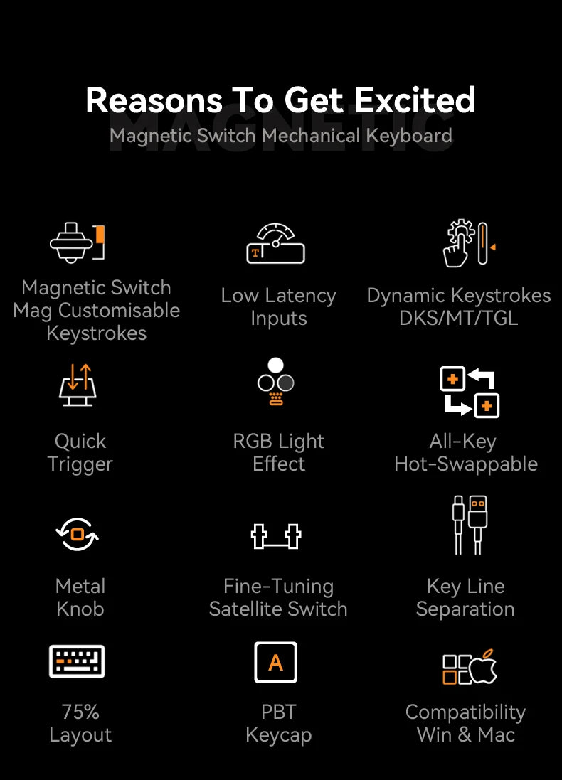 Attack Shark K85 Mag Customisable Mechanical Keyboard,Magnetic Switch,Hot-swappable,Metal Knobs,Suitable for FPS. games,Win&Mac