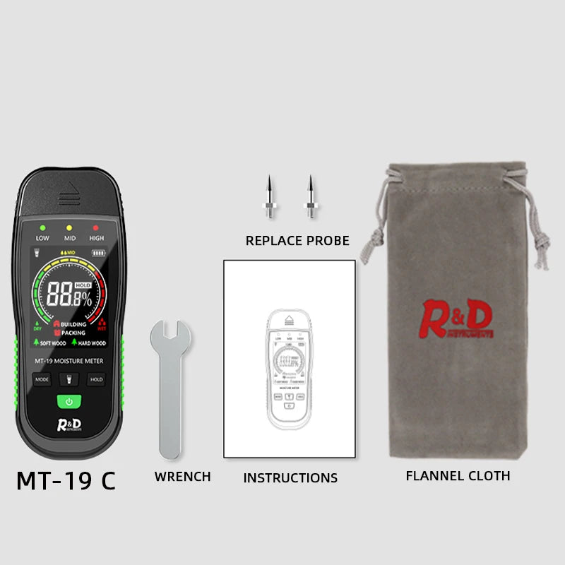 1PC MT19 Color Screen Wood Moisture Meter Wall Moisture Content Tester Paperboard Humidity Detector Cement Brick Moisture Tester