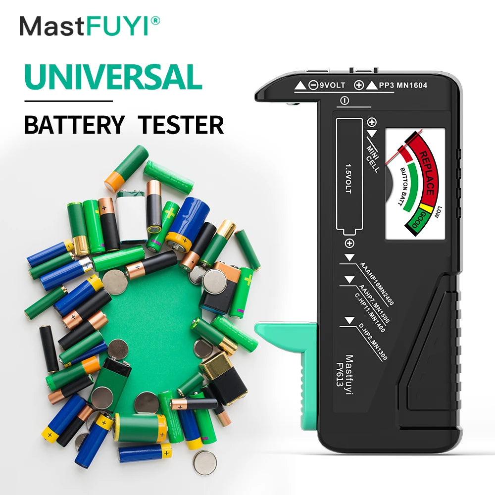 MASTFUYI Universal Battery Tester, AA/AAA//C/D/9V/1.5V Button Cell Battery Capacity Check Tool, Battery Analyzers Detector