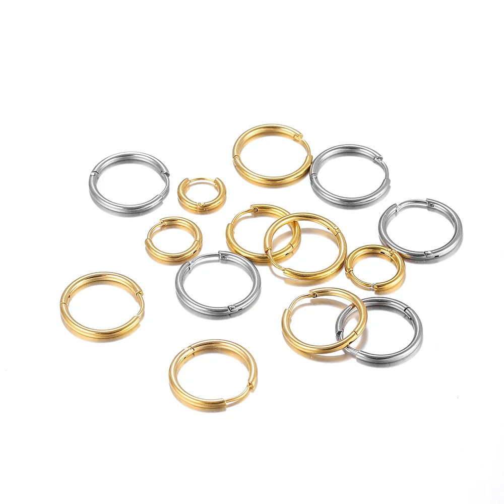 10Pcs/Lot Stainless Steel Circle Hoop Earring Gold Color Round Geometry Earrings Jewelry Findings for DIY Earring Jewelry Making