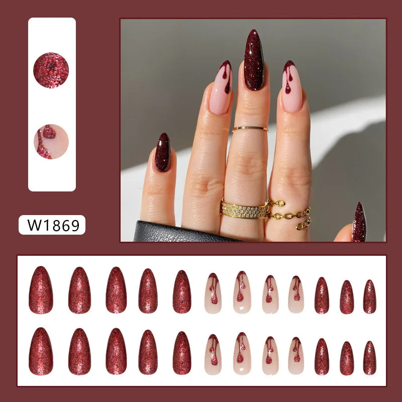 Bean Paste Cat Eyes Press on Nails Pink Gradient Fake Nails Glossy Artificial Finger Manicure Reusable False Nails for Women