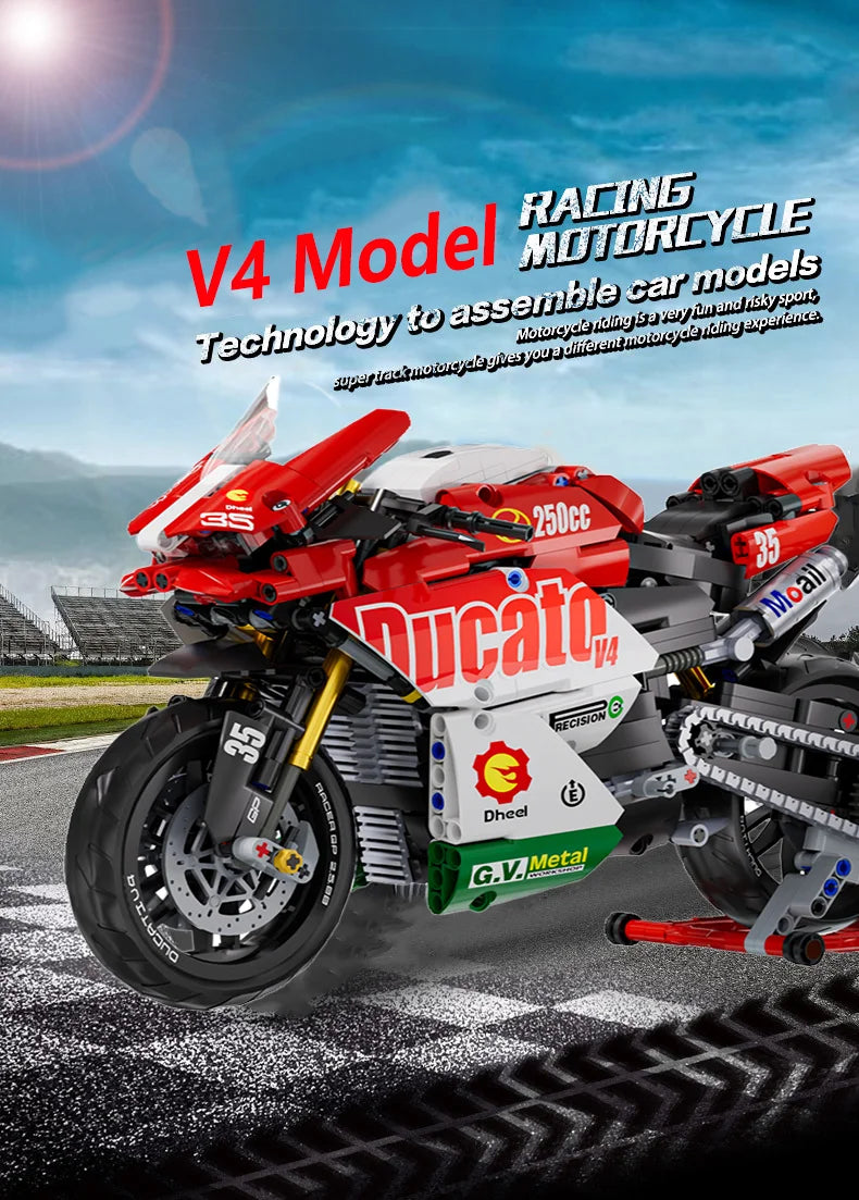 800+PCS Motorcycle Building Blocks Set Super Motorbike 1:10 Model Kit Technical Racing Kid Assembled Toy Gift For Boys And Girls