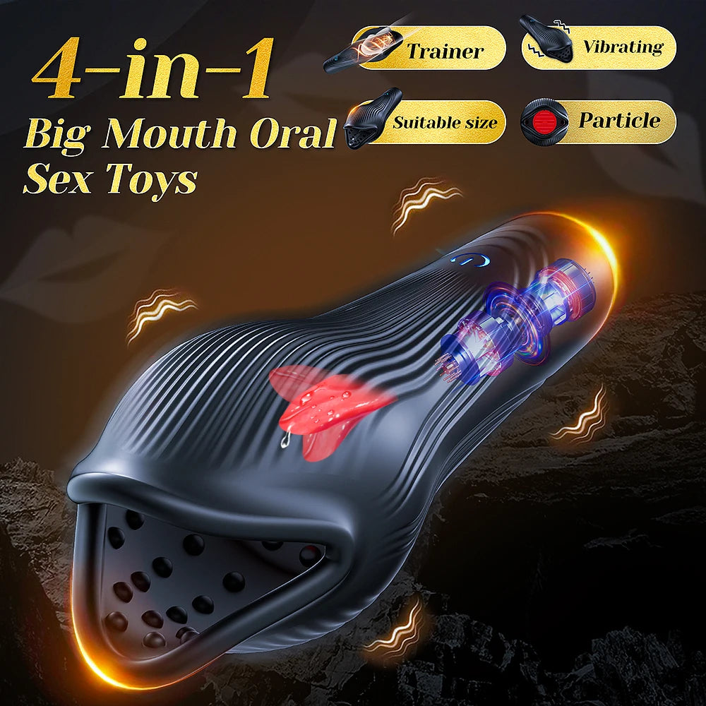 Powerful Blowjob Male Masturbator Cup Tongue Licking Glan Stimulation Vibrator Penis Massager Delay Trainer Sex Machine Sex Toys