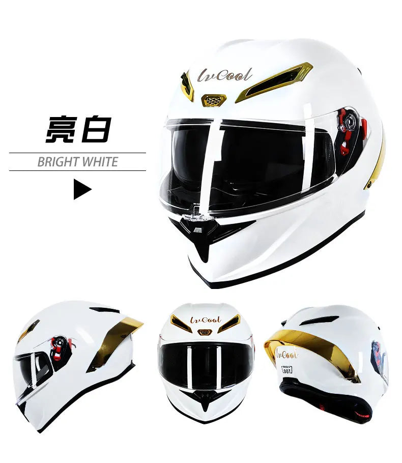 ICE.BEACON Anti fog 3C certification national standard locomotive Motorcycle big tail racing double lens helmet fashion trend pe