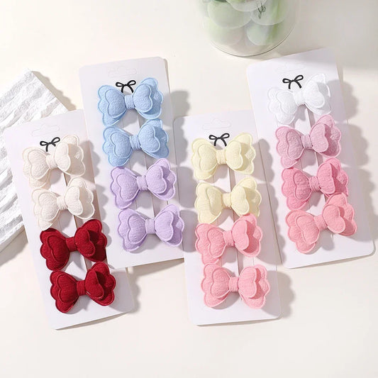 4Pcs/set Candy Colored Hair Clip Set for Girls Double Layered Bow Cute Bangs Hair Pin Cotton Safe Kids Baby Hair Accessories