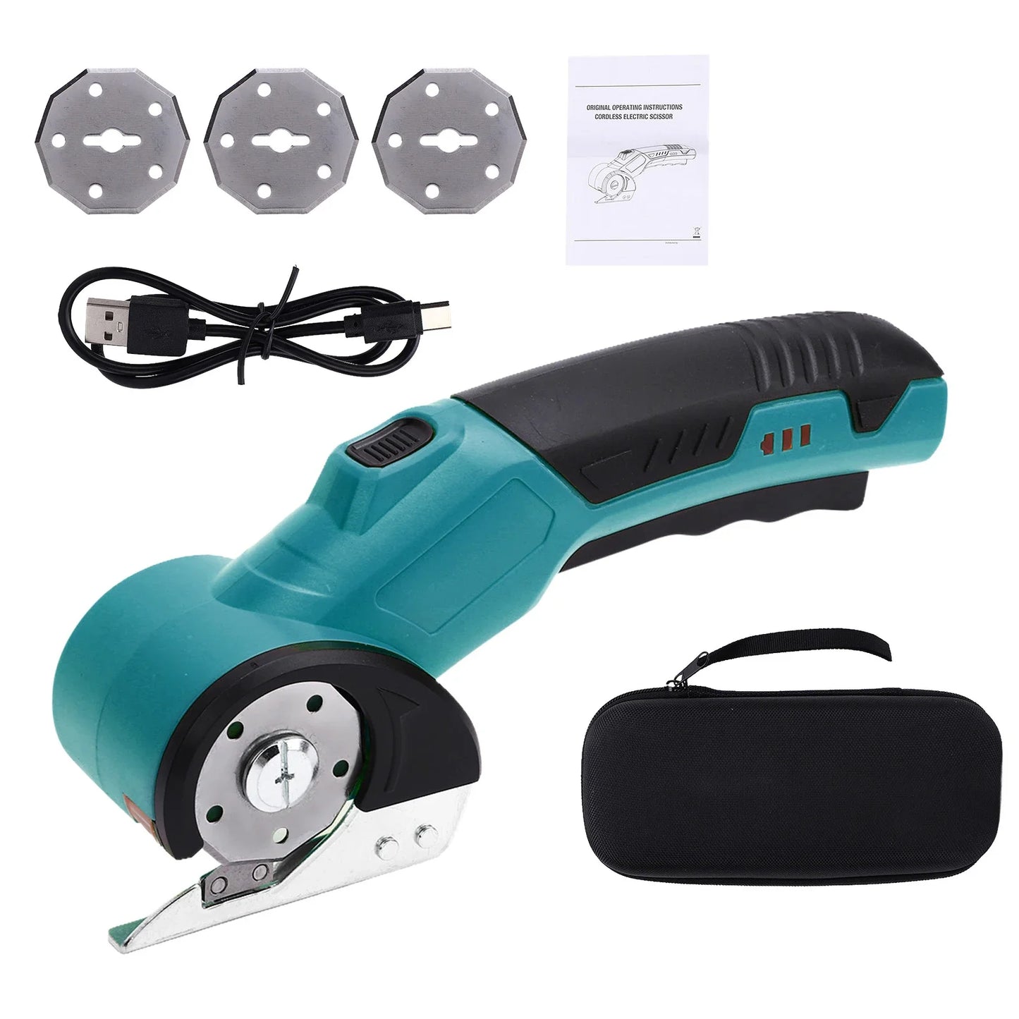 Cordless Electric Scissors 3.6V Rechargeable Cardboard Box Cutter Fabric Scissor with Spare Blade Safety Lock & LED Light