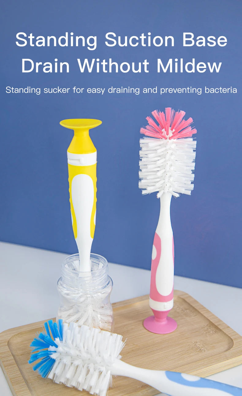 2 in 1 Mother-child Nylon Baby Bottle Cup Cleaning Brush Suction Stand Type Feeding Clean Tool Set