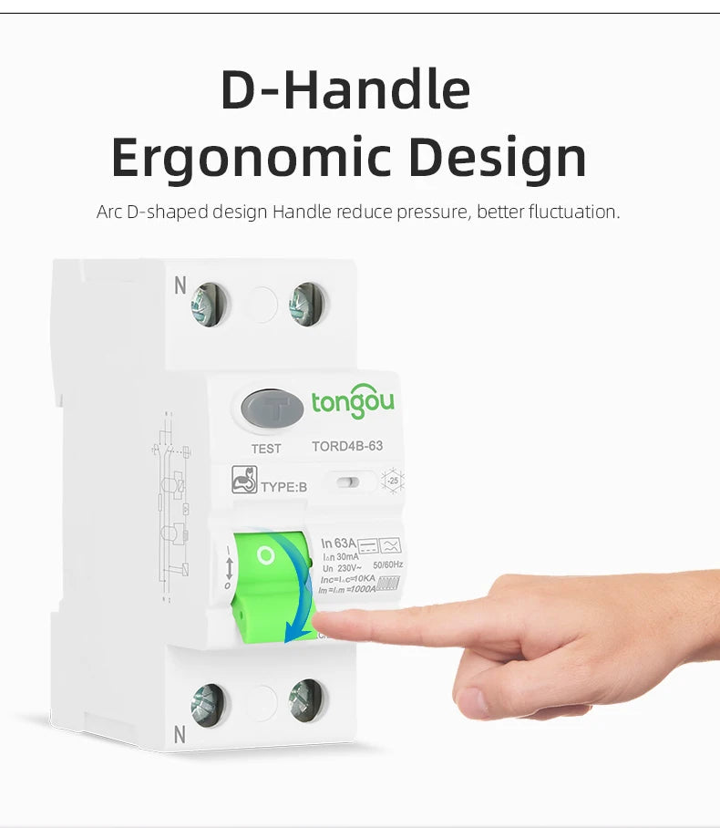 RCD RCCB Type B Earth Leakage Residual Current Circuit Breaker Evse 2P 4P AC 40a 63a 30ma 100ma 300ma 10KA Din Rail 230V TONGOU