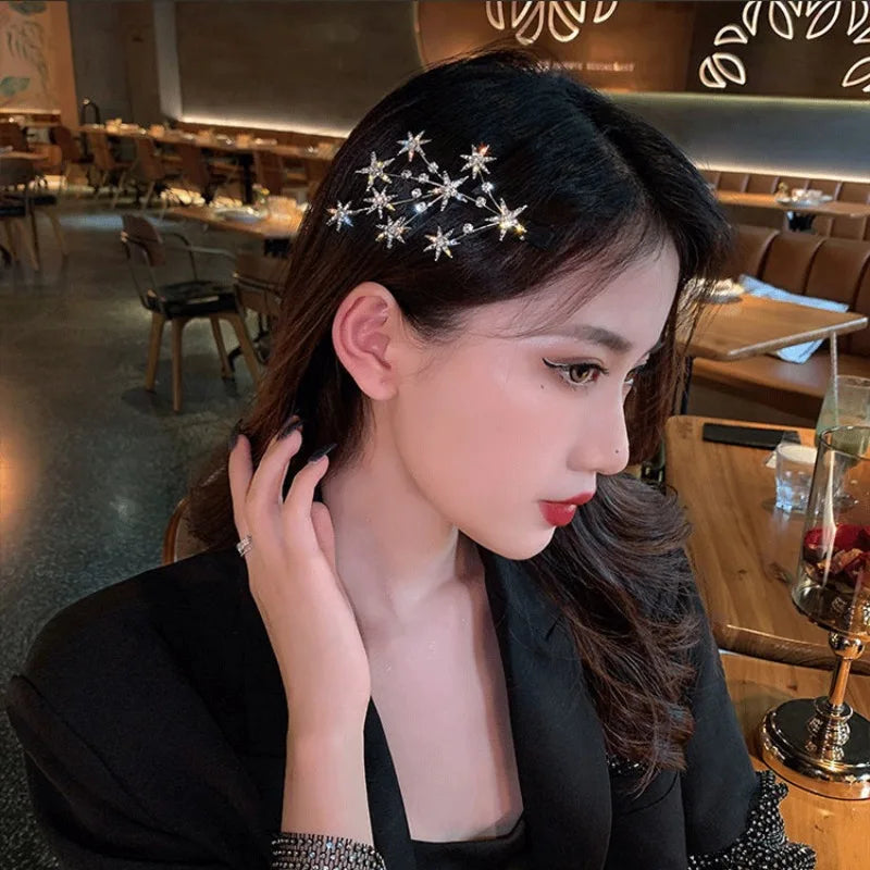 New Women Luxury Elegant Shining Full Stars Silver Gold Hair Clips Sweet Hair Ornament Headband Hairpin Fashion Hair Accessories