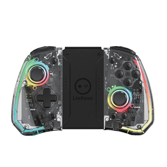 LinYuvo KS40 Transparent Style Wireless Joy-pad with 8 Color LED for Switch/NS OLED,Turbo Function Controller Joystick for Lite