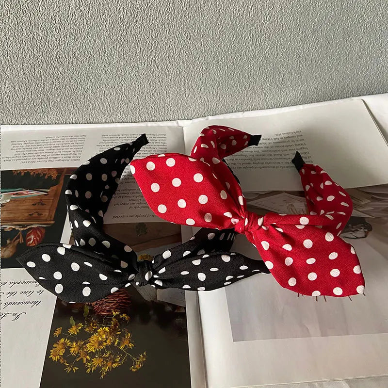 2024 Fashion Trend Women Wide Headband Bow Knot Cross Sweet Korean Style Polka Dot Hairband Cute Hair Hoop Headwear Headdress